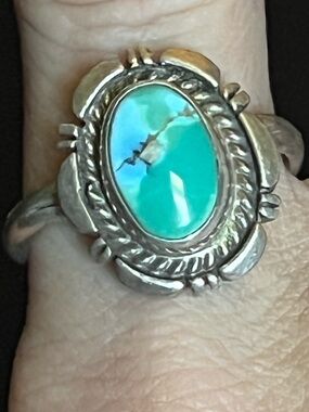 Vintage Native American Navajo Sterling Silver Turquoise Ring size 10.5